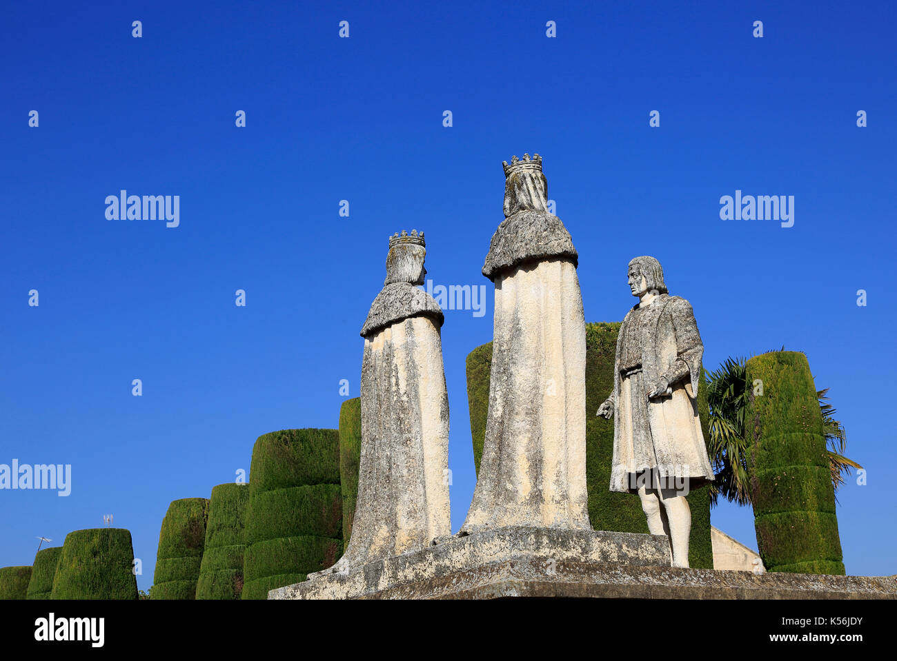 Columbus, King Ferdando, Queen Isabel statues garden of Alcazar