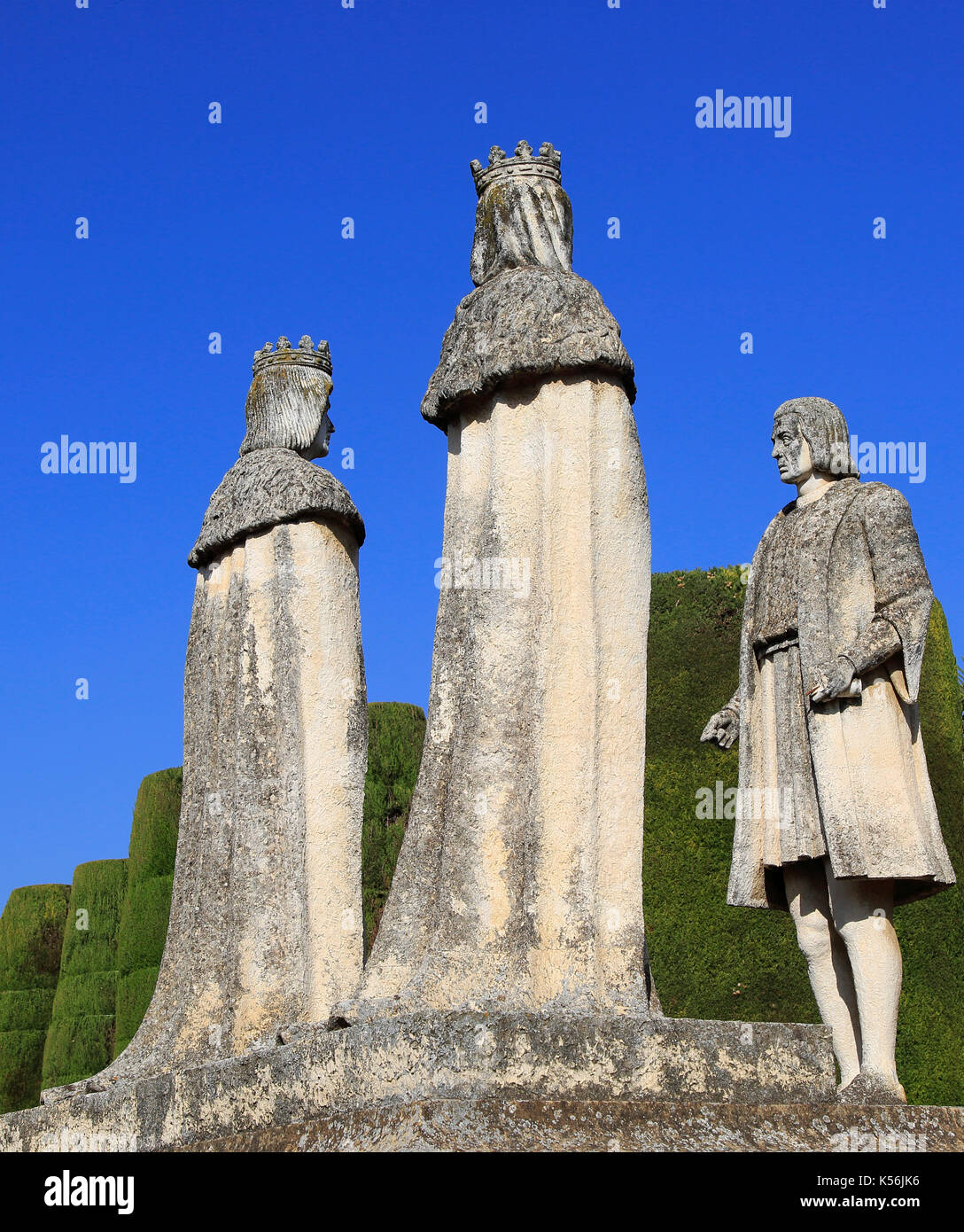 Columbus, King Ferdando, Queen Isabel statues garden of Alcazar
