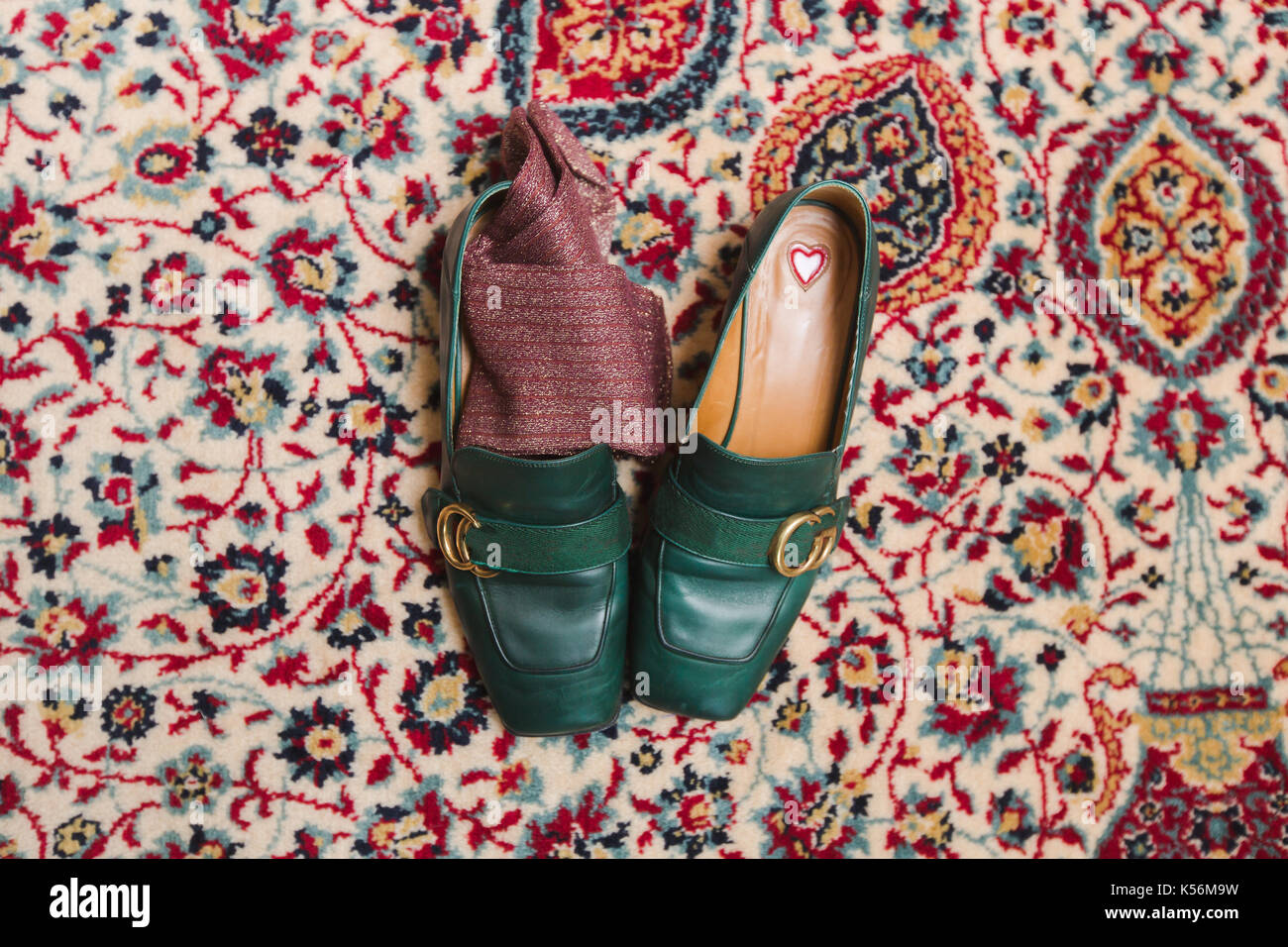 Top view of shoes on carpet Stock Photo Alamy