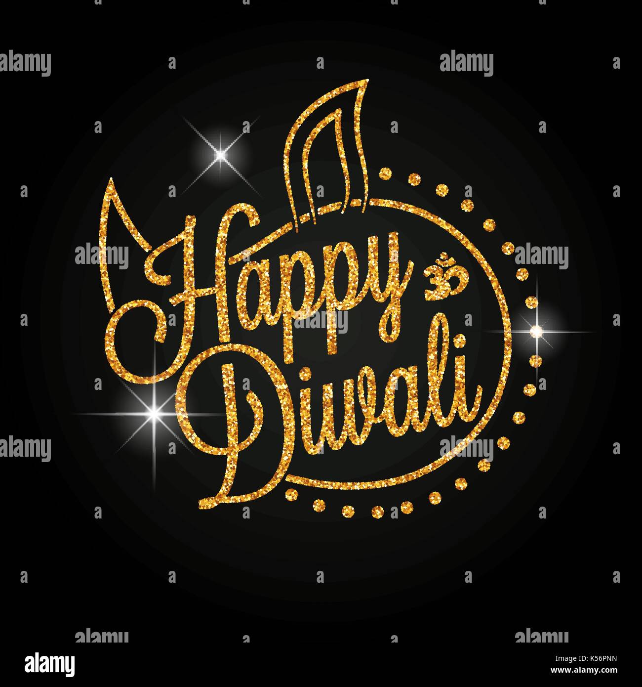 Indian diya oil lamp. The festival of lights. Happy Diwali golden lettering for your greeting card design Stock Vector