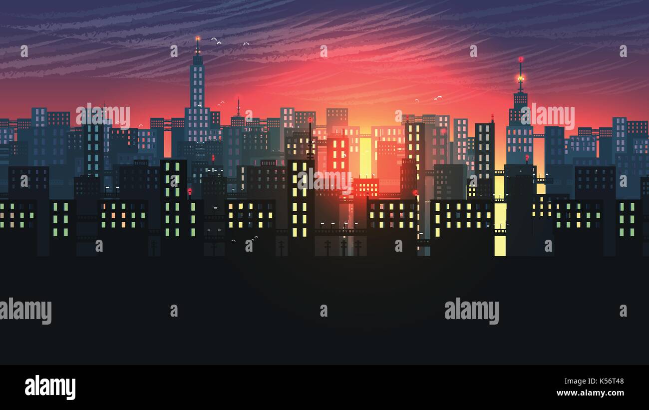 Urban City Nightscape - Vector Illustration Stock Vector