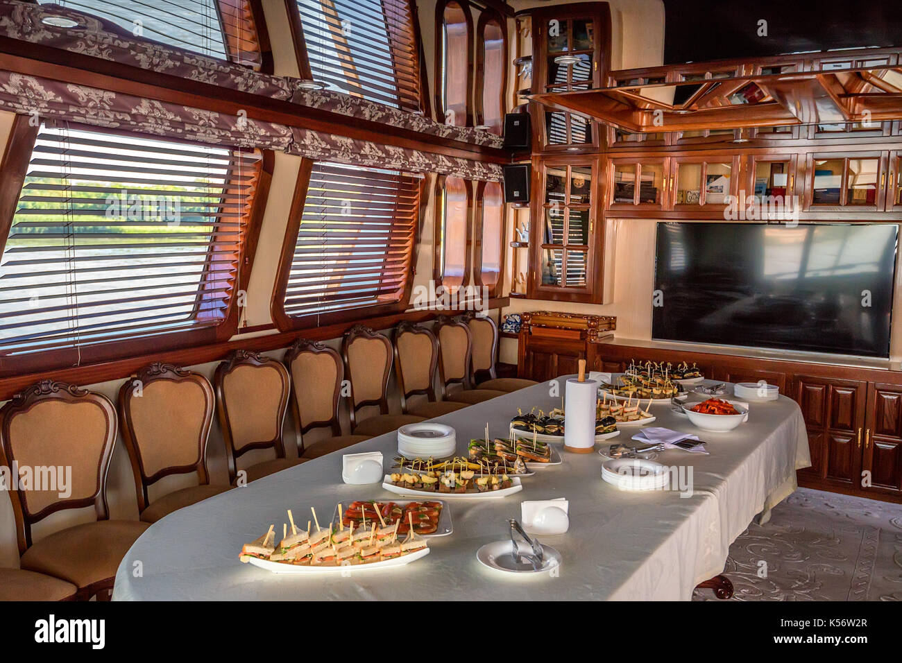 Banqueting hall on yacht Stock Photo