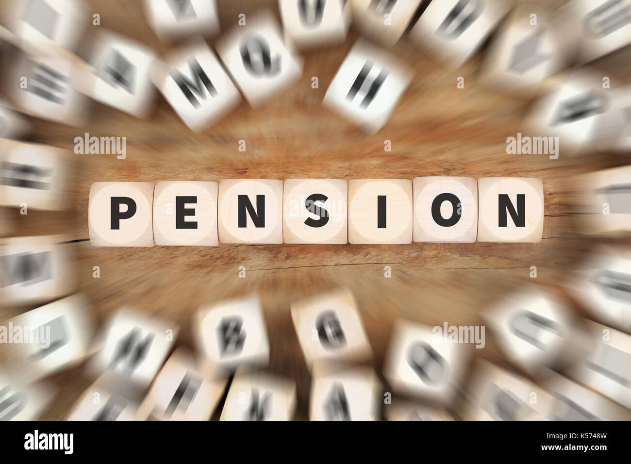 Pension retirement retire work working dice business concept idea Stock Photo