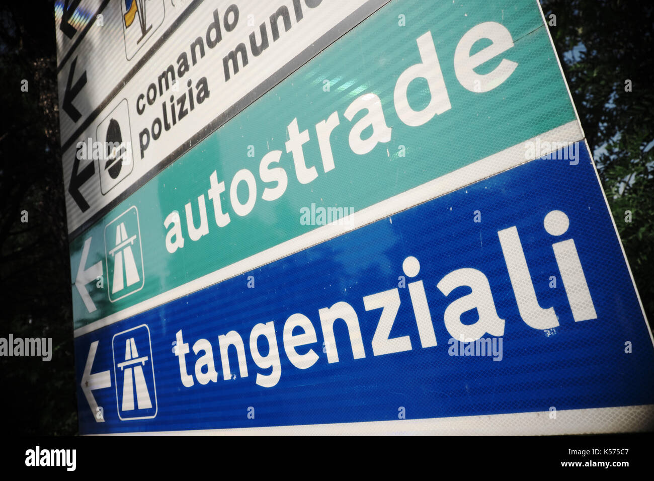 Italy Autostrada and Tangenziali road sign Stock Photo