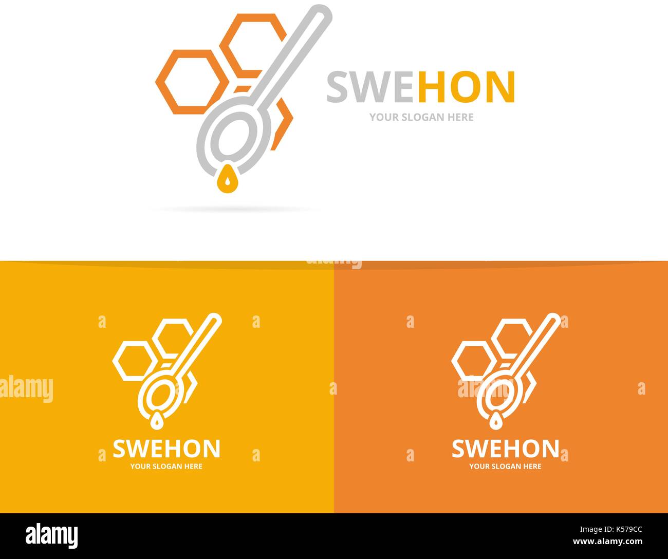 Vector of honeycombs and spoon logo combination Stock Vector