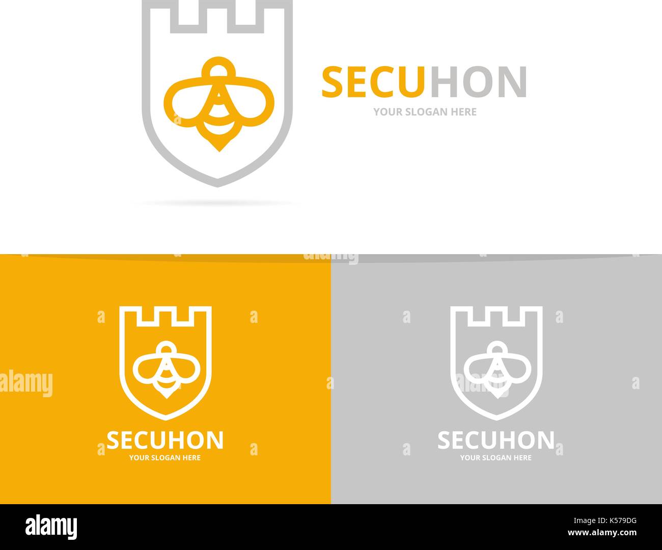 Unique shield and bee logo combination design template. Stock Vector