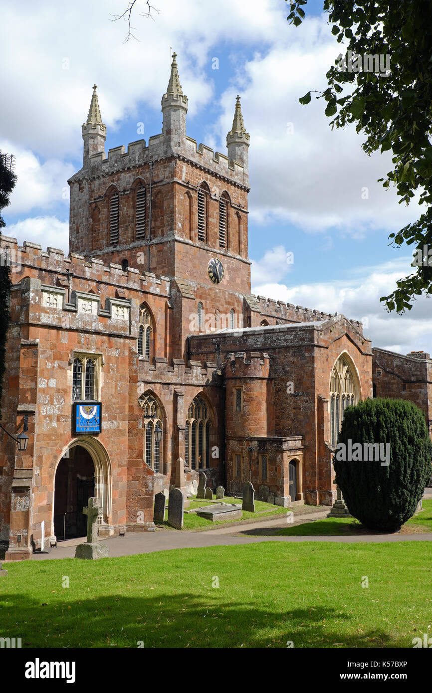 The twelfth century Crediton parish church, formerly attributed the unusual name of Church of the Holy Cross and the Mother of Him who Hung Thereon Stock Photo