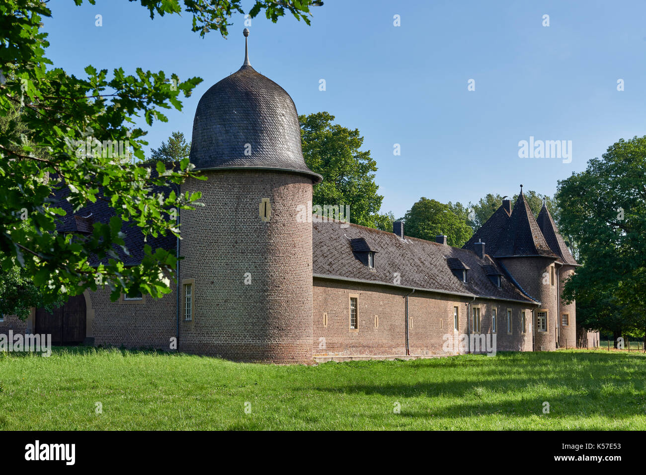 outer wall and gate to private Rimburg castle, Uebach-Palenberg,Kreis Heinsberg,North Rhine-Westphalia,Germany Stock Photo