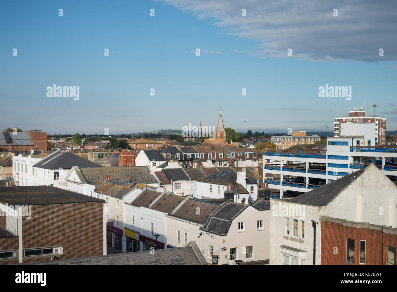 Houses and streets in the town centre of Worthing in West Sussex