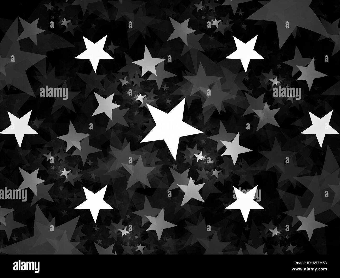 Computer generated shining stars abstract fractal background, black and white texture, 3D rendering Stock Photo