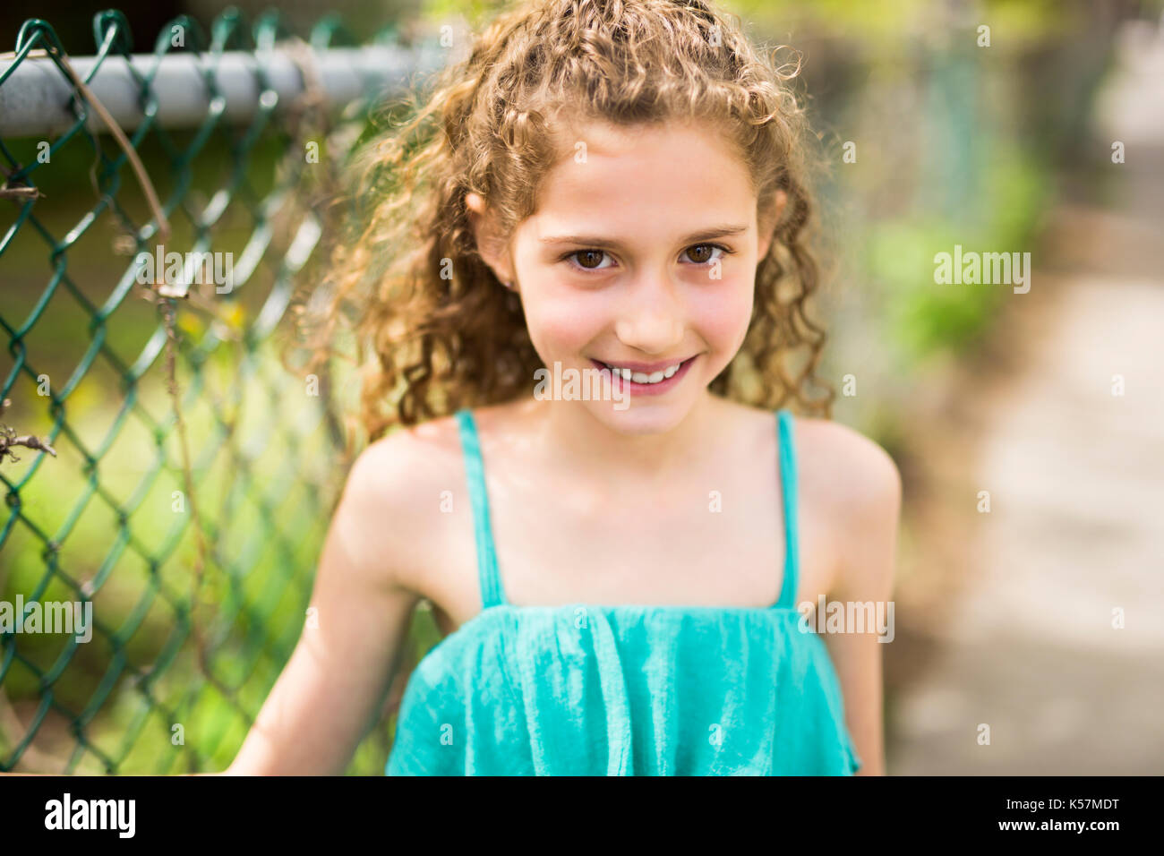 happy 9 years old girl on summer Stock Photo - Alamy