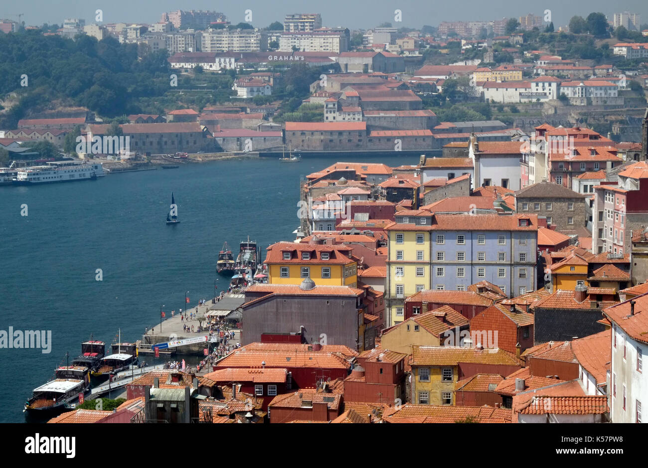 The skyline of the old city is seen from an elevated viewpoint in Porto, Portugal  August 20, 2017. © John Voos Stock Photo