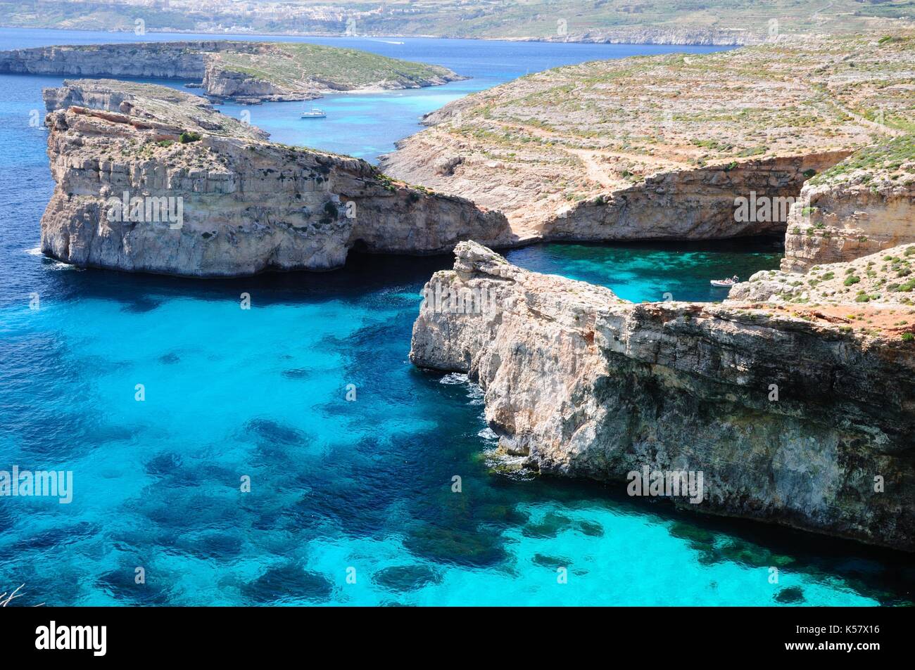 Amazing colors of Mediteranean Sea, view from above, Comino, Malta Stock Photo