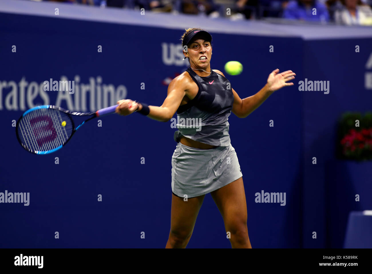 New York, United States. 07th Sep, 2017. US Open Tennis: New York, 7 September, 2017 - Madison Keys of the United States during her semi final victory over fellow American Coco Vandeweghe at the US Open in Flushing Meadows, New York. Credit: Adam Stoltman/Alamy Live News Stock Photo