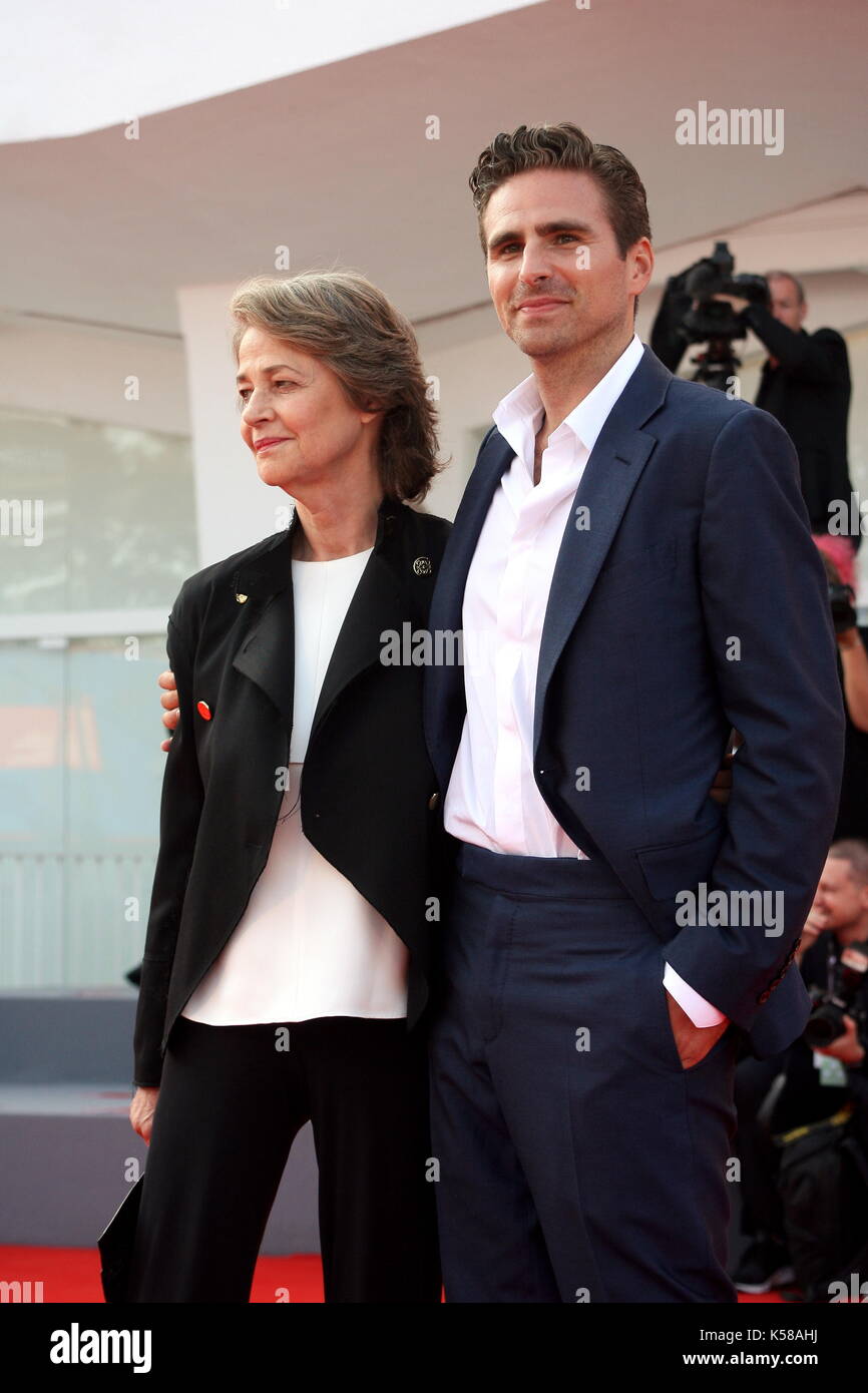 Venice, Italy. 08th Sep, 2017. VENICE, ITALY - SEPTEMBER 08: British actress Charlotte Rampling and Italian director Andrea Pallaoro attend the premiere of the movie 'Hannah' presented in competition at the 74th Venice Film Festival on September 8, 2017 at Venice Lido. Credit: Graziano Quaglia/Alamy Live News Stock Photo