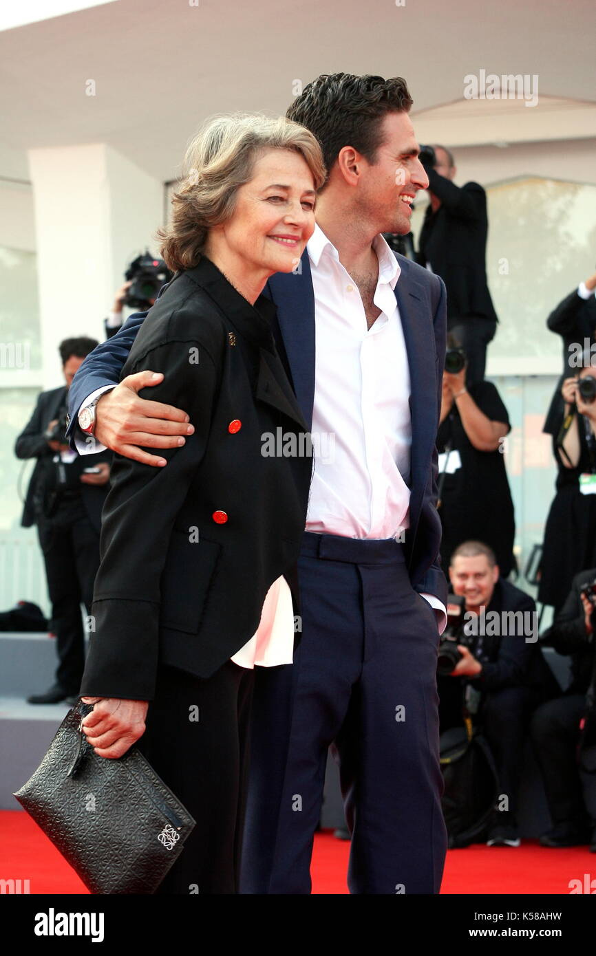 Venice, Italy. 08th Sep, 2017. VENICE, ITALY - SEPTEMBER 08: British actress Charlotte Rampling and Italian director Andrea Pallaoro attend the premiere of the movie 'Hannah' presented in competition at the 74th Venice Film Festival on September 8, 2017 at Venice Lido. Credit: Graziano Quaglia/Alamy Live News Stock Photo