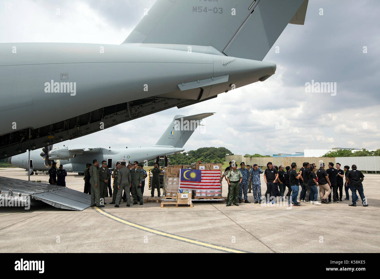 Kuala Lumpur, Malaysia. 09th Sep, 2017. KUALA LUMPUR, SEP 9 2017: Goods and military personnel await to embark on a military transport airplane as Malaysia sends a humanitarian mission for the Rohingya population in Bangladesh. Credit: SOPA Images Limited/Alamy Live News Stock Photo