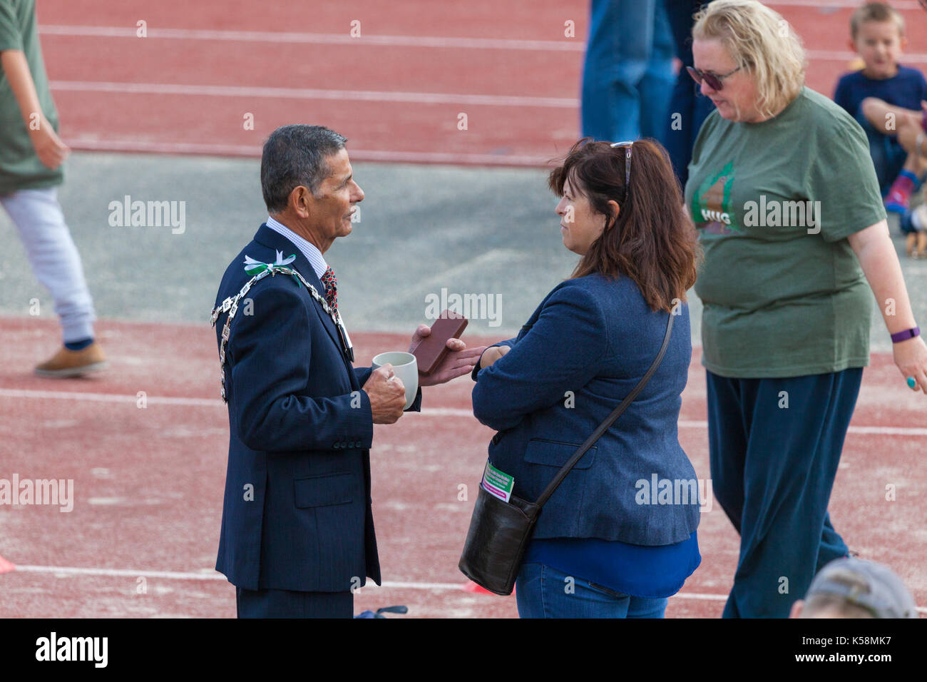 Ashford, Kent, UK. 9th September, 2017. To celebrate the 20 years of the Julie Rose Stadium, a host of different activities will take place for members of the public to try out. In attendance is the newly elected Mayor of Ashford, Cllr Winston Michael. Photo Credit: Paul Lawrenson /Alamy Live News Stock Photo