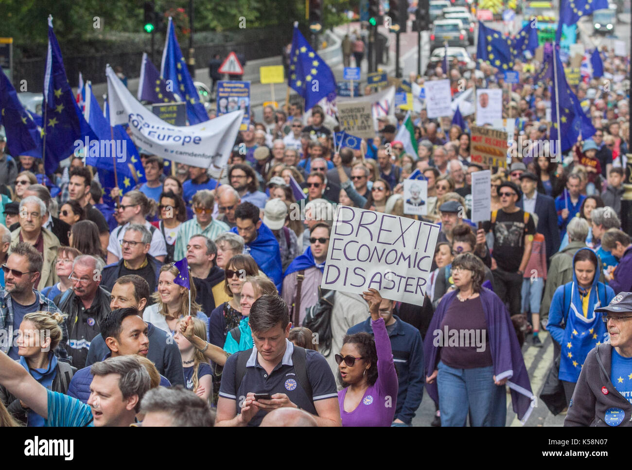 London, UK. 9th Sep, 2017. Thousands of anti-Brexit activists marched with European flags and banners to Parliament campaigning for the British Government to rethink and reject Brexit and about the dangers of the plans to leave the European Union. Credit: amer ghazzal/Alamy Live News Stock Photo