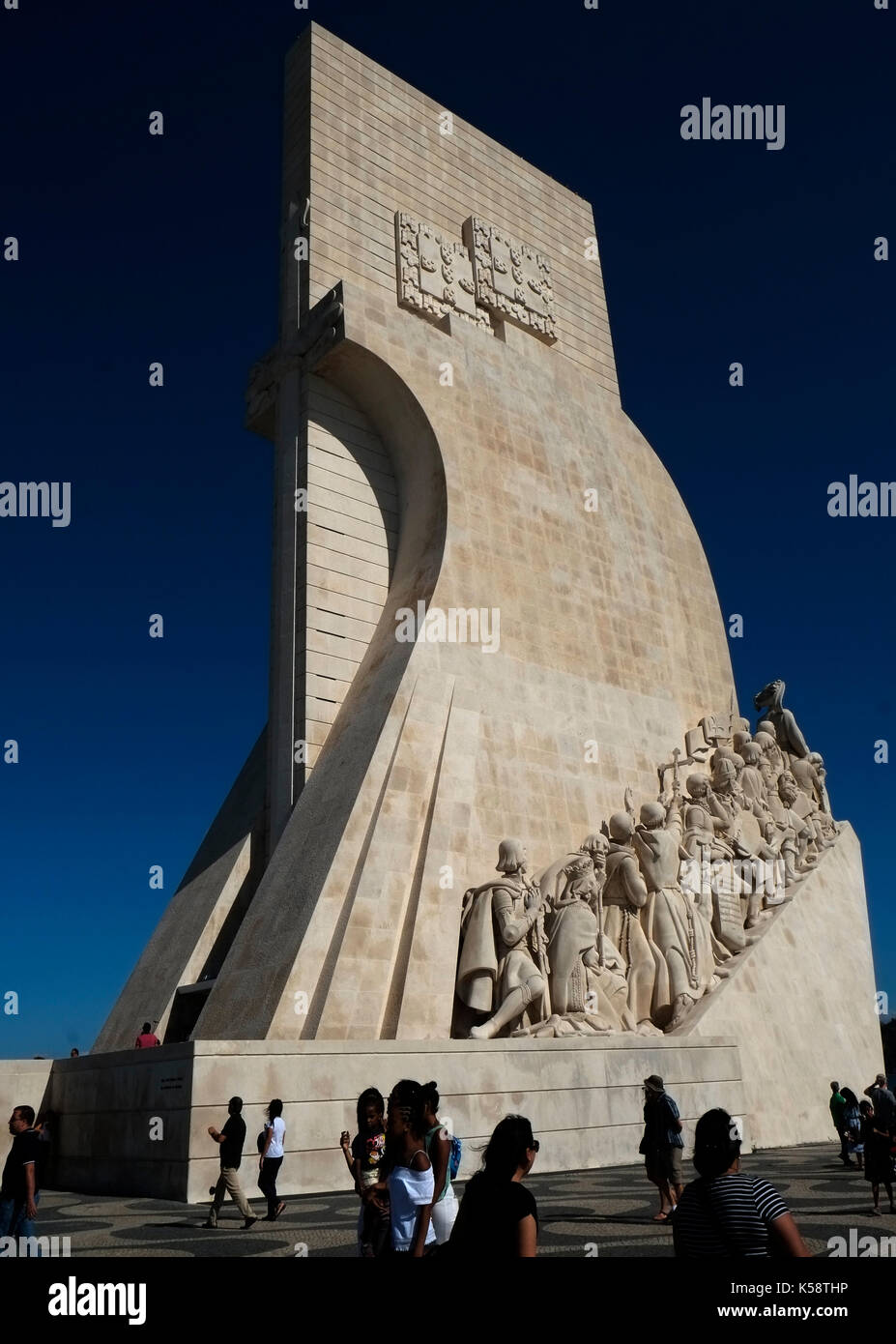 Tourists visit the Padrao dos Descobrimentos (Monument of the Discoveries) in, Belem near Lisbon, Portugal August 27, 2017.© John Voos Stock Photo