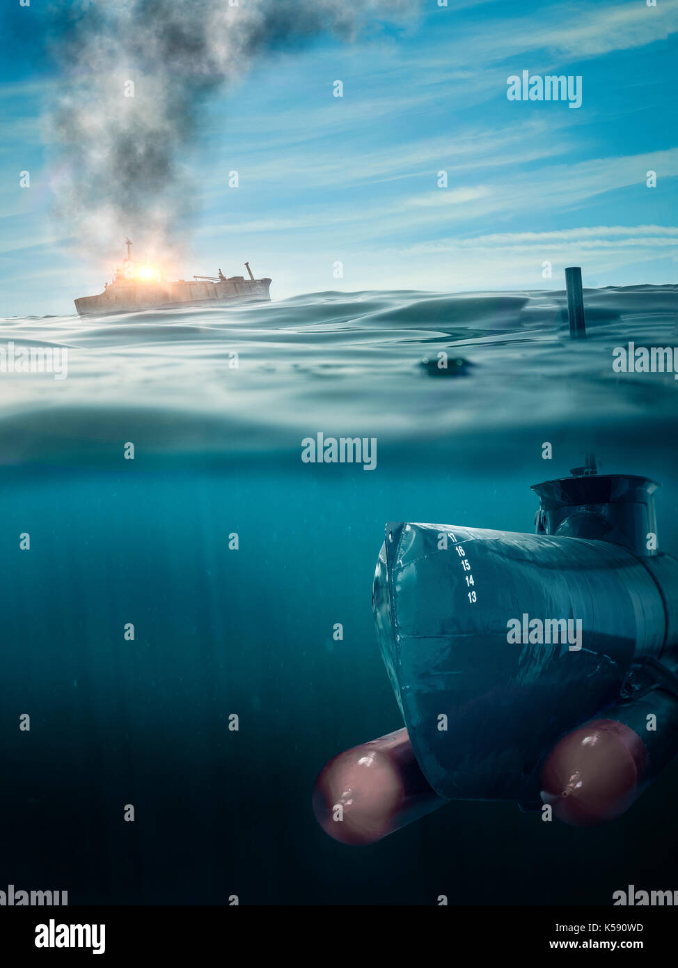 pirates submarine makes hunting on merchant ships Stock Photo
