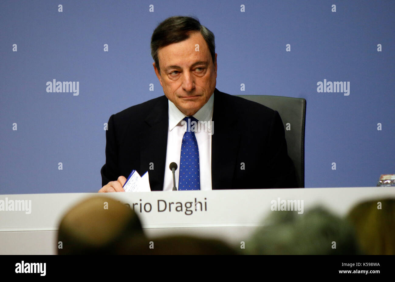 Mario Draghi - Pressekonferenz der EZB/ ECB, 9. Maerz 2017, Frankfurt am Main. Stock Photo