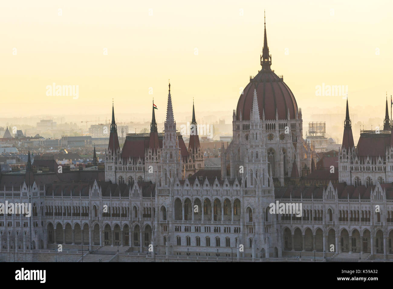 Morning view of Hungarian parliament building in Budapest. Stock Photo