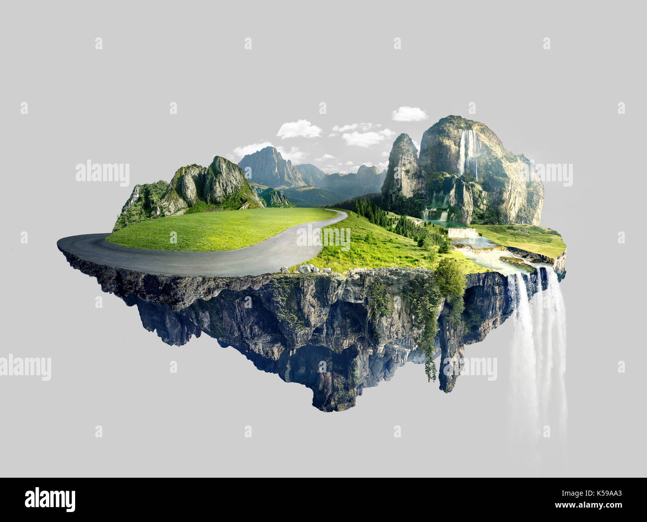 Amazing island with grove floating in the air Stock Photo - Alamy
