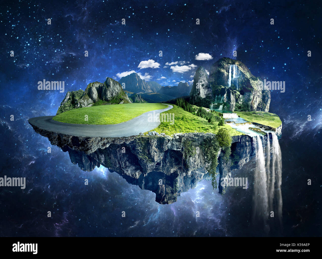 Amazing island with grove floating in the space air Stock Photo Alamy