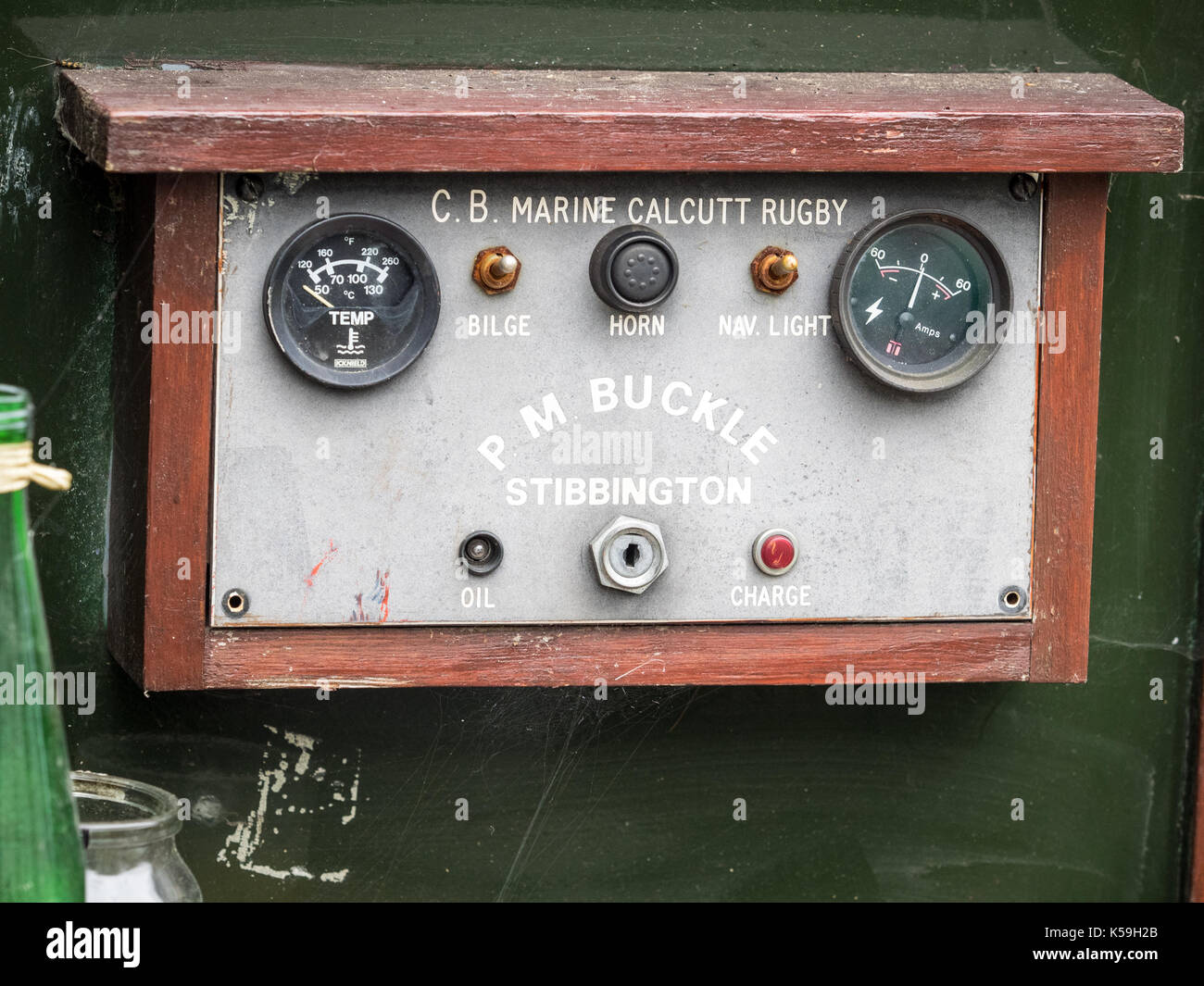 Canal Barge Boat Control Panel - CB Marine Calcutt Rugby engine control panel Stock Photo