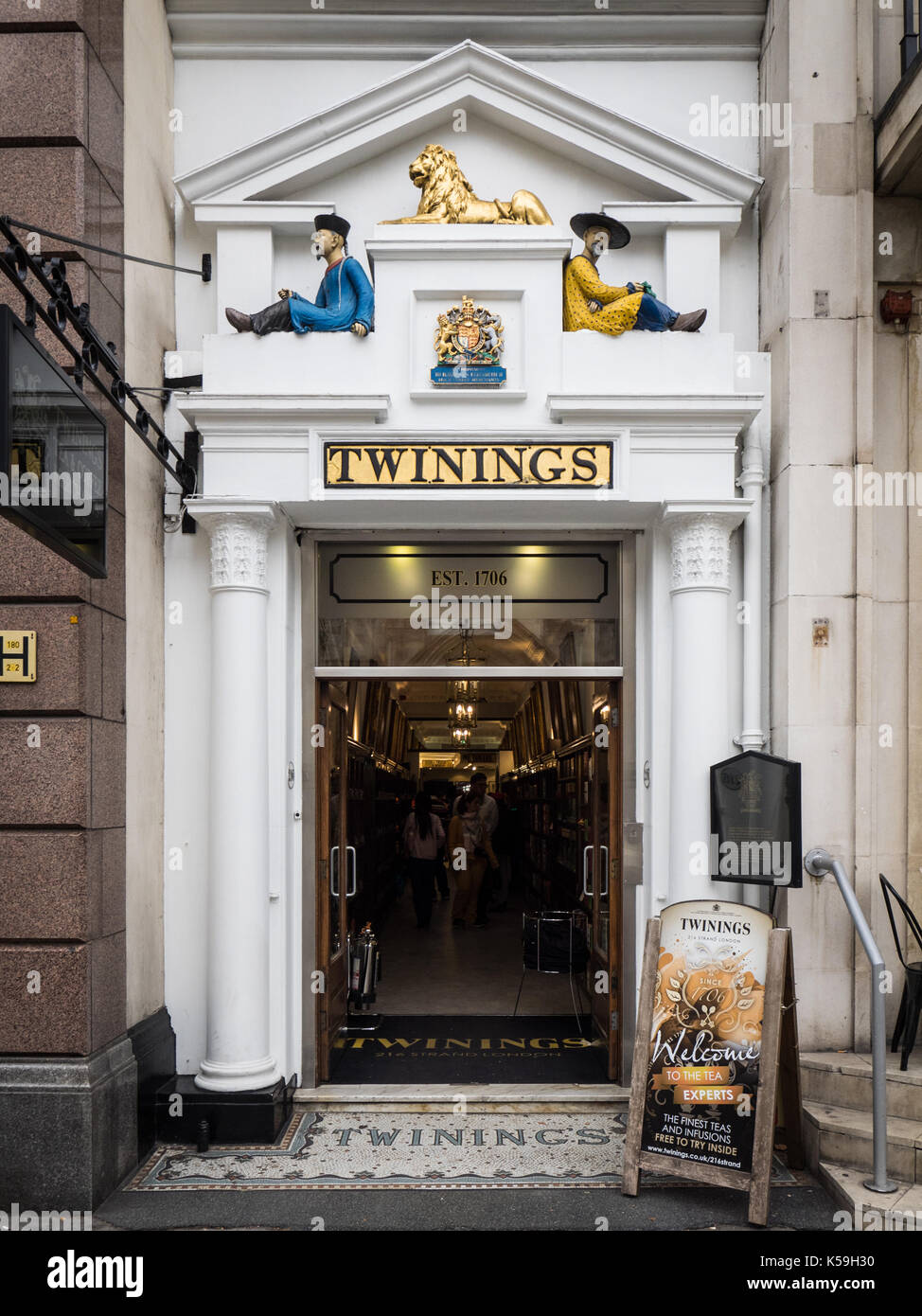 Twinings Tea historic tea store at 216 The Strand London - The oldest tea shop in London at over 300 years old Stock Photo