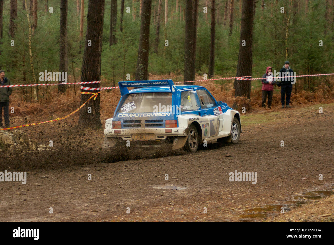 Rally Car on Wareham forest stage of the Sunseeker Rally 2011 Stock ...