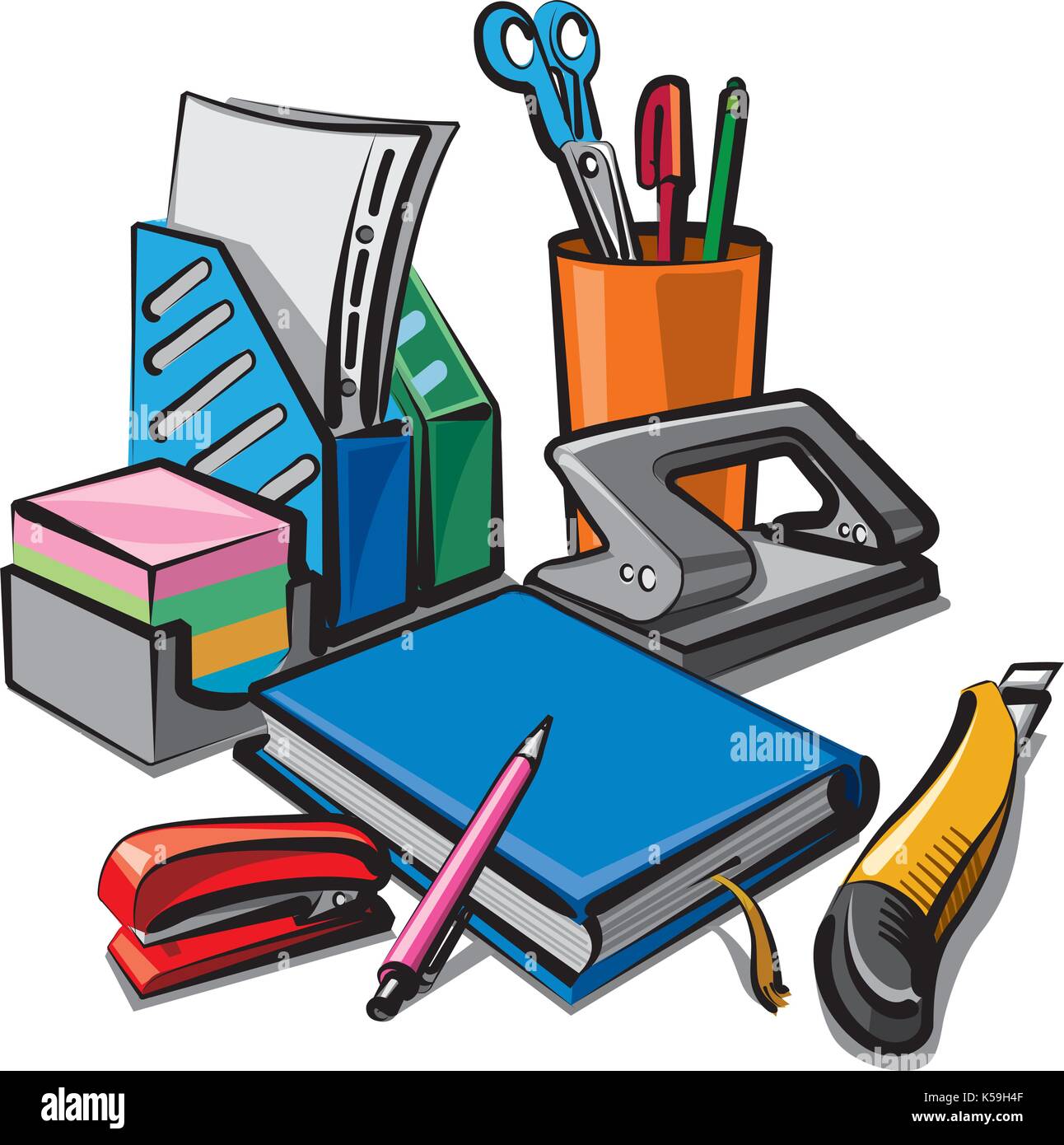 illustration of set stationery for studying and office Stock Vector ...