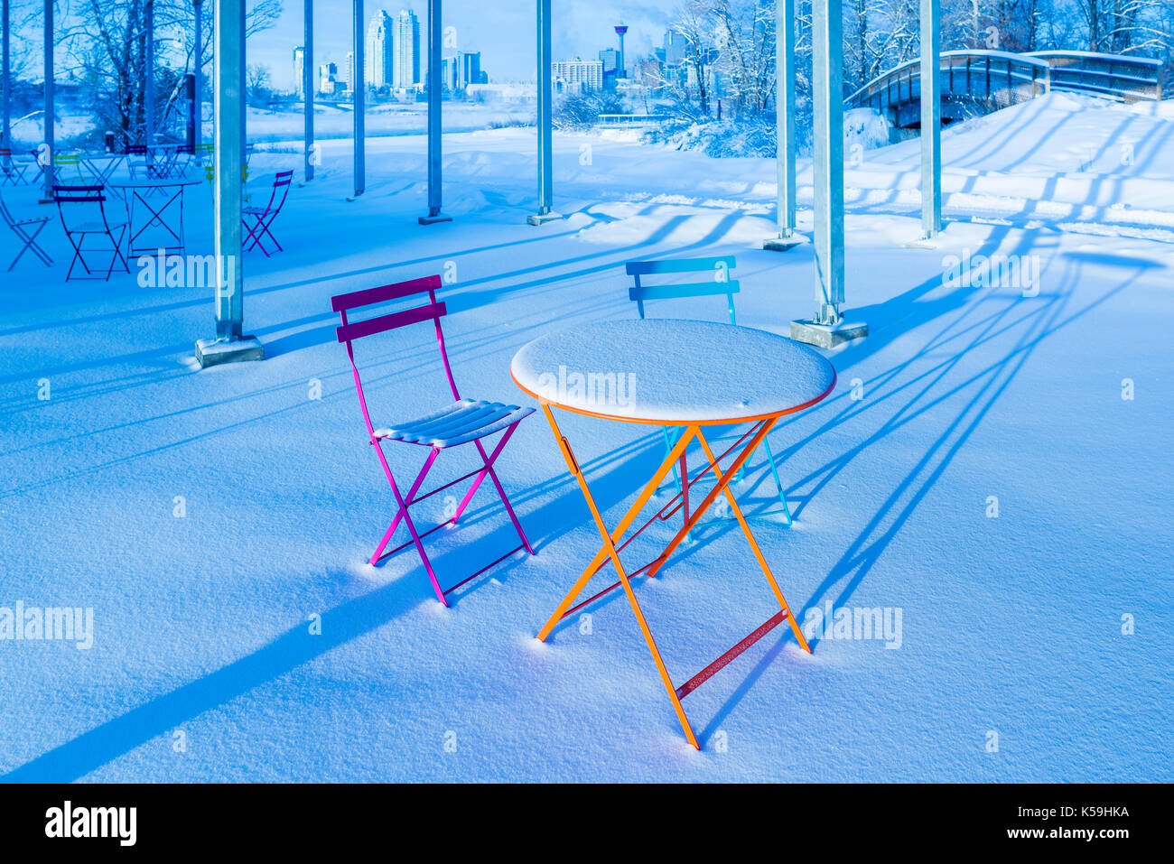 Patio Tables With Snow St Patrick S Island Park Calgary
