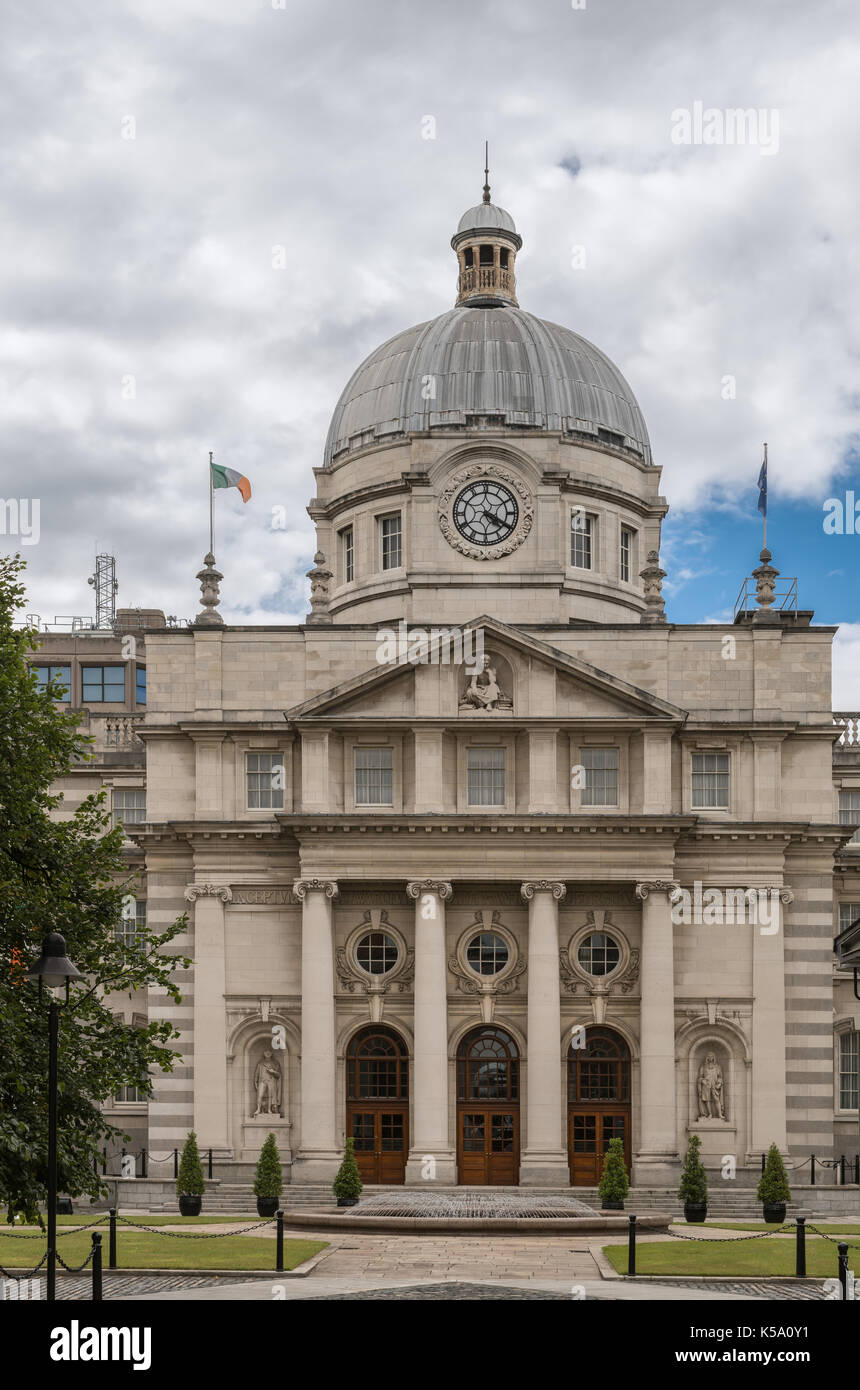 Dublin, Ireland August 7, 2017 Closeup of Historic beige Government