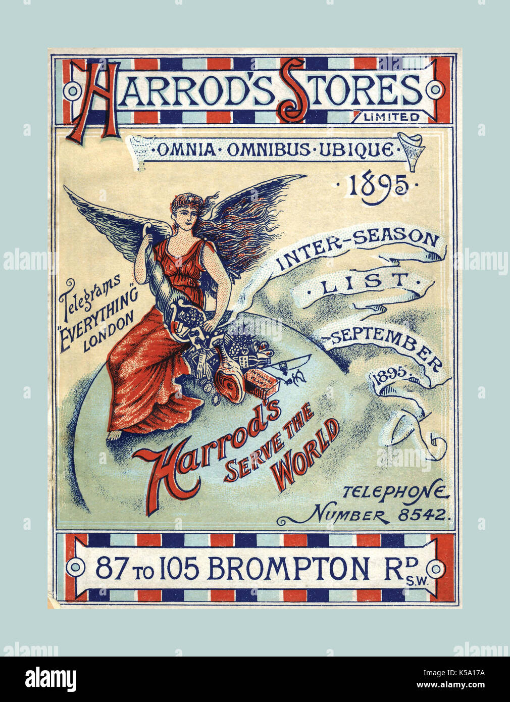 VINTAGE 1895 HARRODS STORES INTER-SEASON PRICE LIST POSTER 'Harrods serves the world' Brompton Road London SW1 Stock Photo