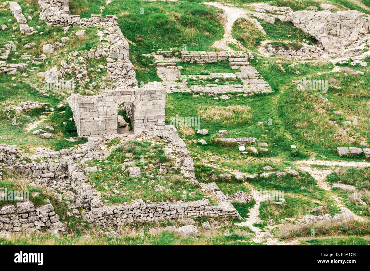 Archaeological excavations of an ancient structure. Crimea, Mithridates Stock Photo