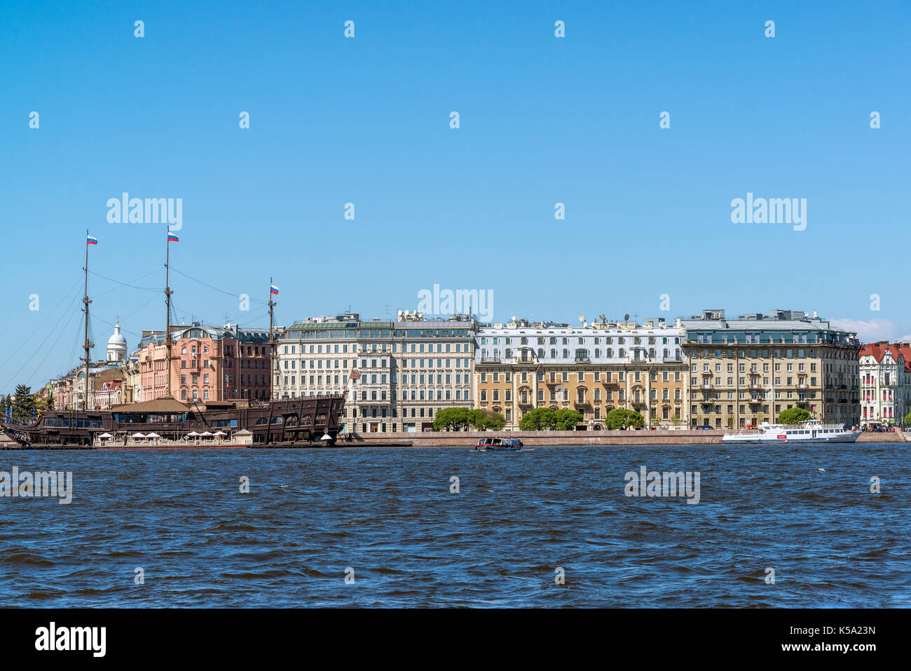 St. Petersburg, Russia - June 04. 2017. restaurant Flying Dutchman and Mytninskaya Embankment Stock Photo