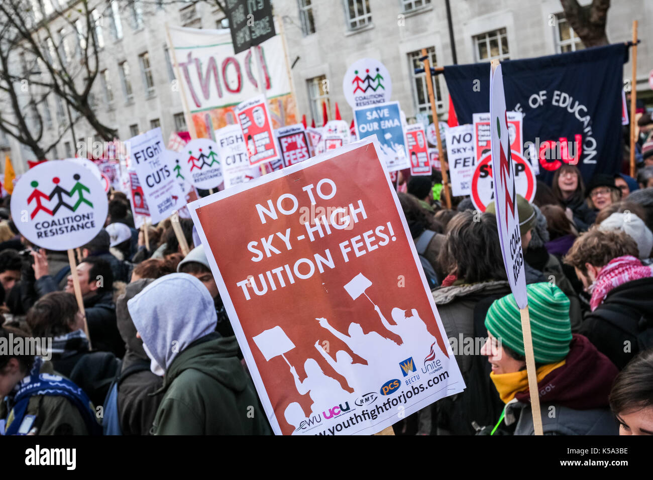 Mass student protests and civil unrest in London against increases in university tuition fees. Stock Photo