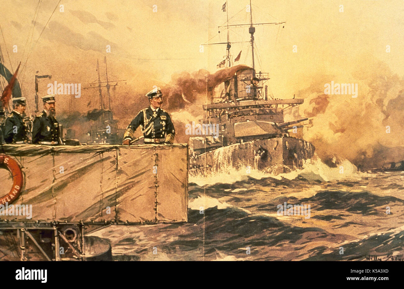 William II (1859-1941). Emperor of Germany (1888-1918). William II in a naval parade. Painting by Willy Stower, 1912. Stock Photo