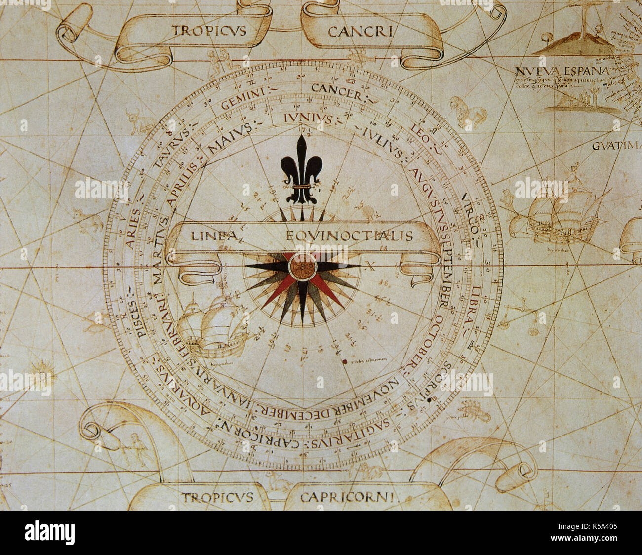 Planisphere by Diego Ribero o Diogo Ribeiro, a Portuguese cartographer, in 1529. Vatican Apostolic Library. Stock Photo