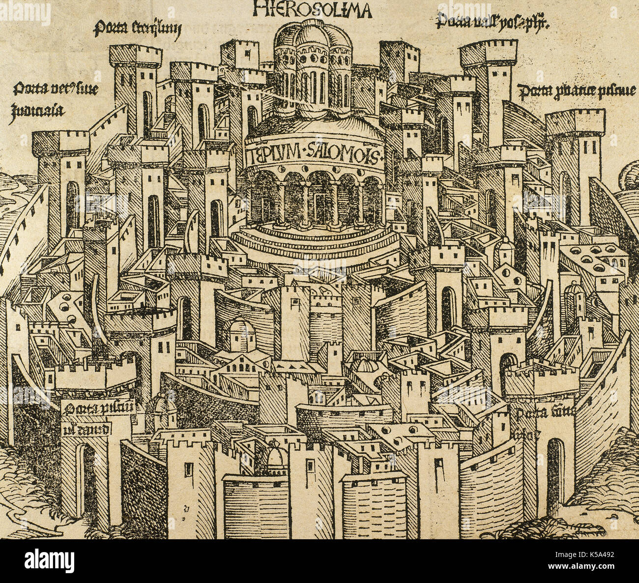 Jerusalem. Engraving. Liber chronicarum, 1493. Stock Photo
