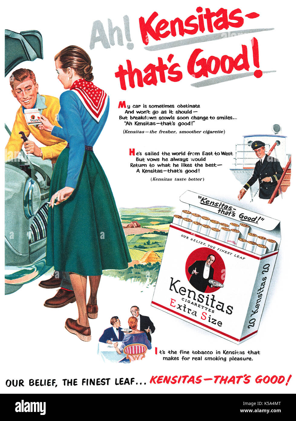 1953 British advertisement for Kensitas Cigarettes. Stock Photo