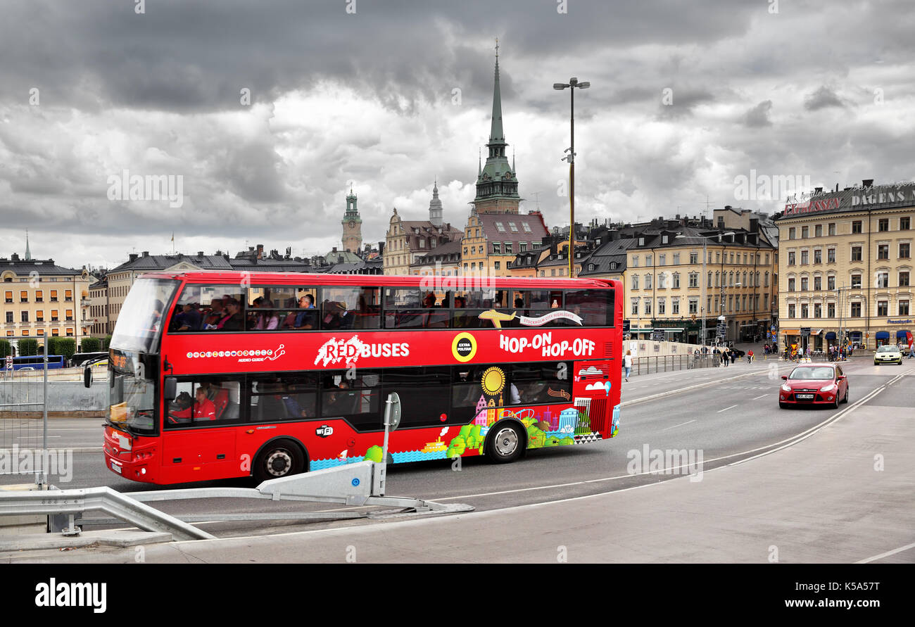 Stockholm, Sweden - July 25, 2017: Red touristic Hop on Hop off city sightseeing  bus in Stockholm Stock Photo - Alamy