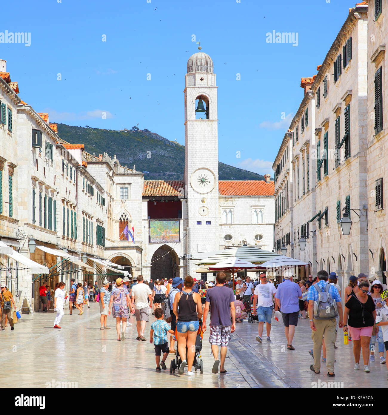 Dubrovnik, Croatia - Jine 11, 2017: Tourists in Stradun street in Old Town of Dubrovnik Stock Photo
