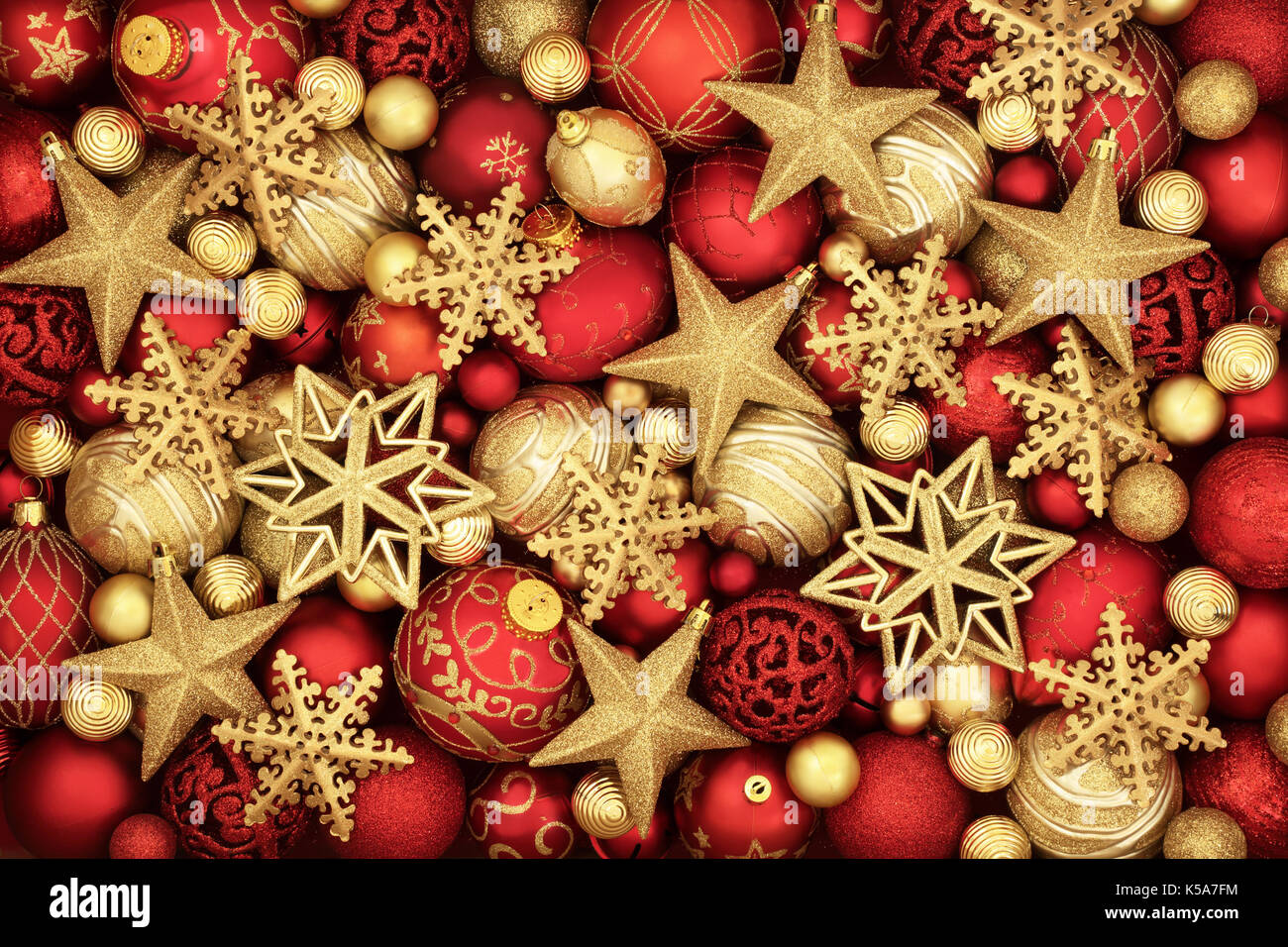 https www alamy com festive christmas background with red and gold bauble decorations image158192040 html