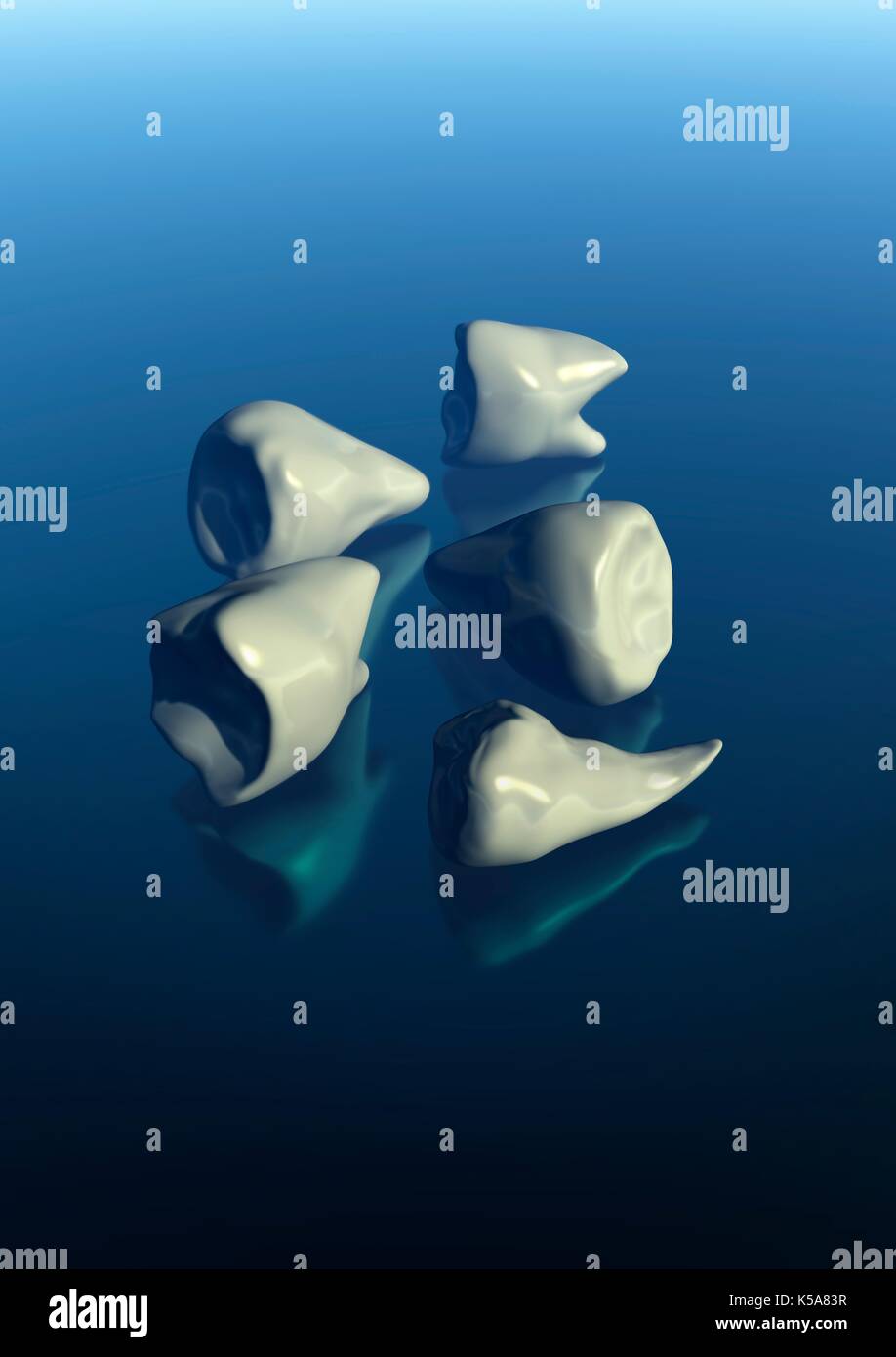 Human teeth against blue background, illustration. Stock Photo