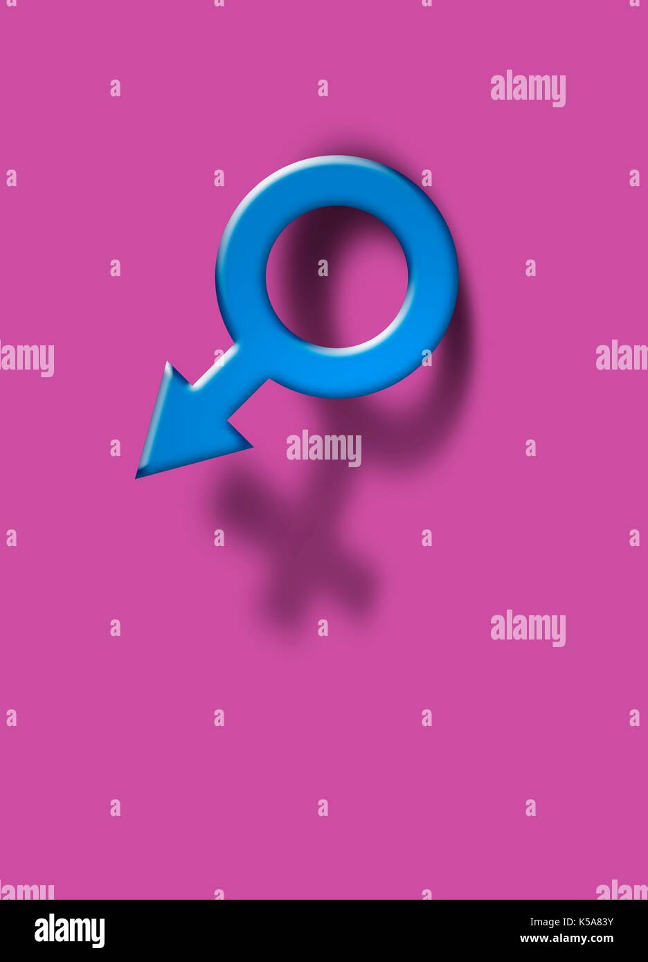 Male symbol with female symbol shadow, illustration. Stock Photo