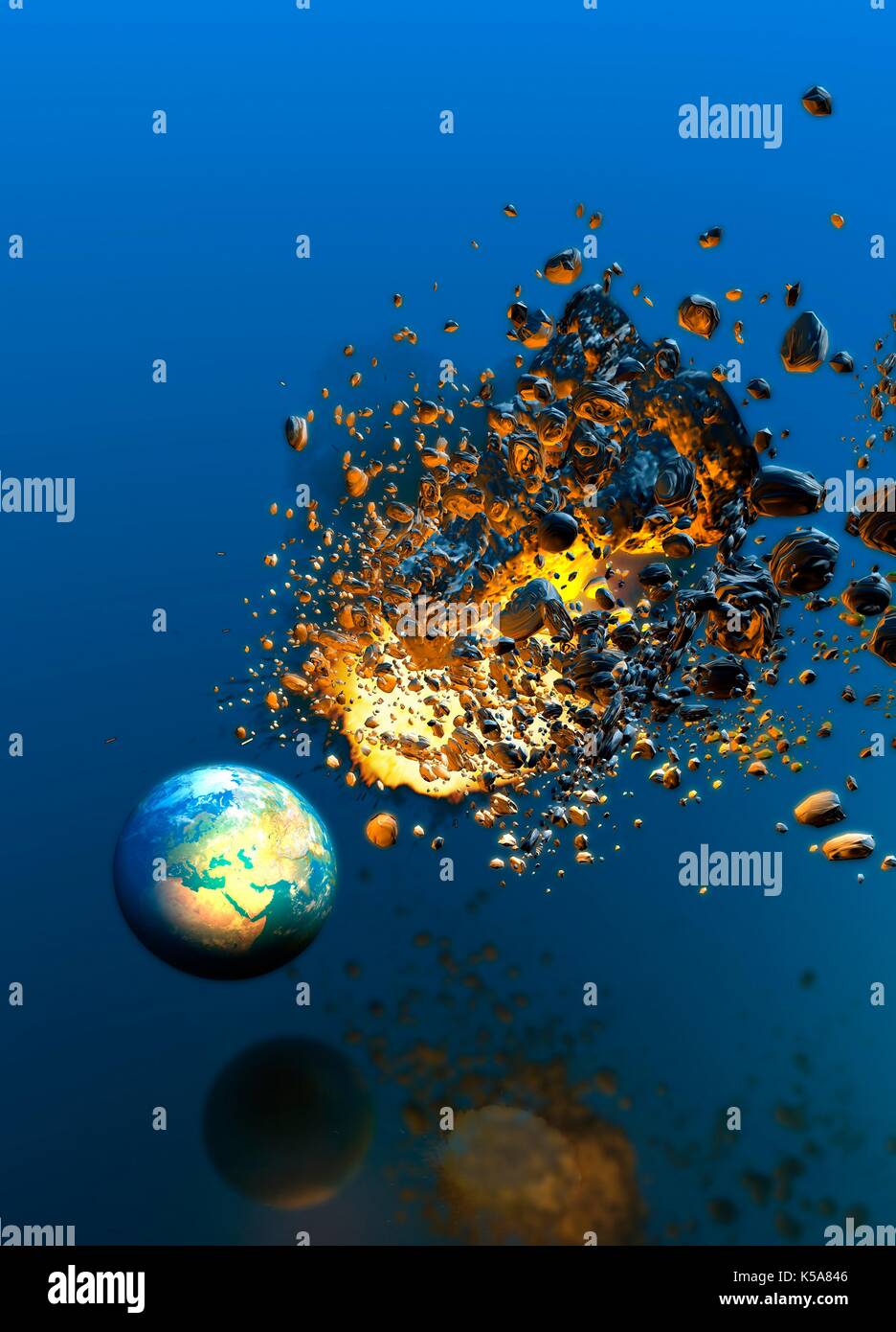Meteor hitting planet Earth, illustration. Stock Photo