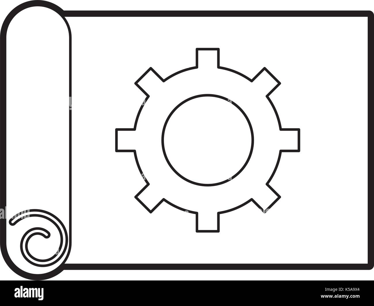 gear-wheel-on-the-paper-construction-work-plan-stock-vector-image-art